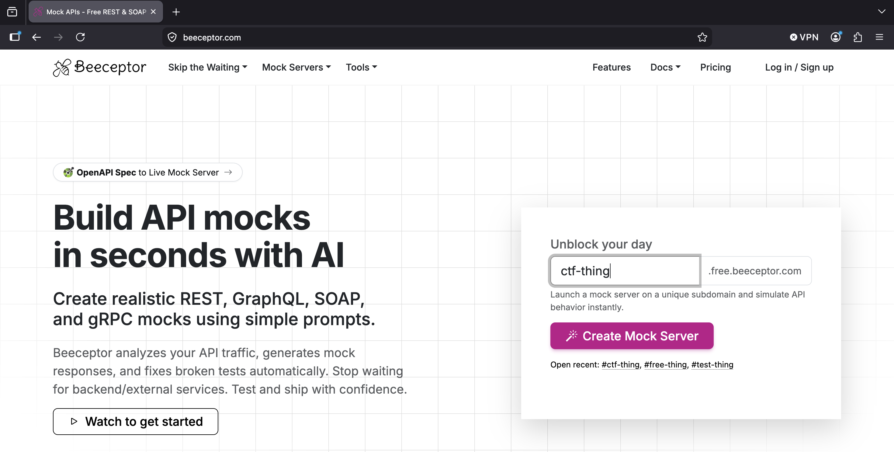 Beeceptor mock server creation
