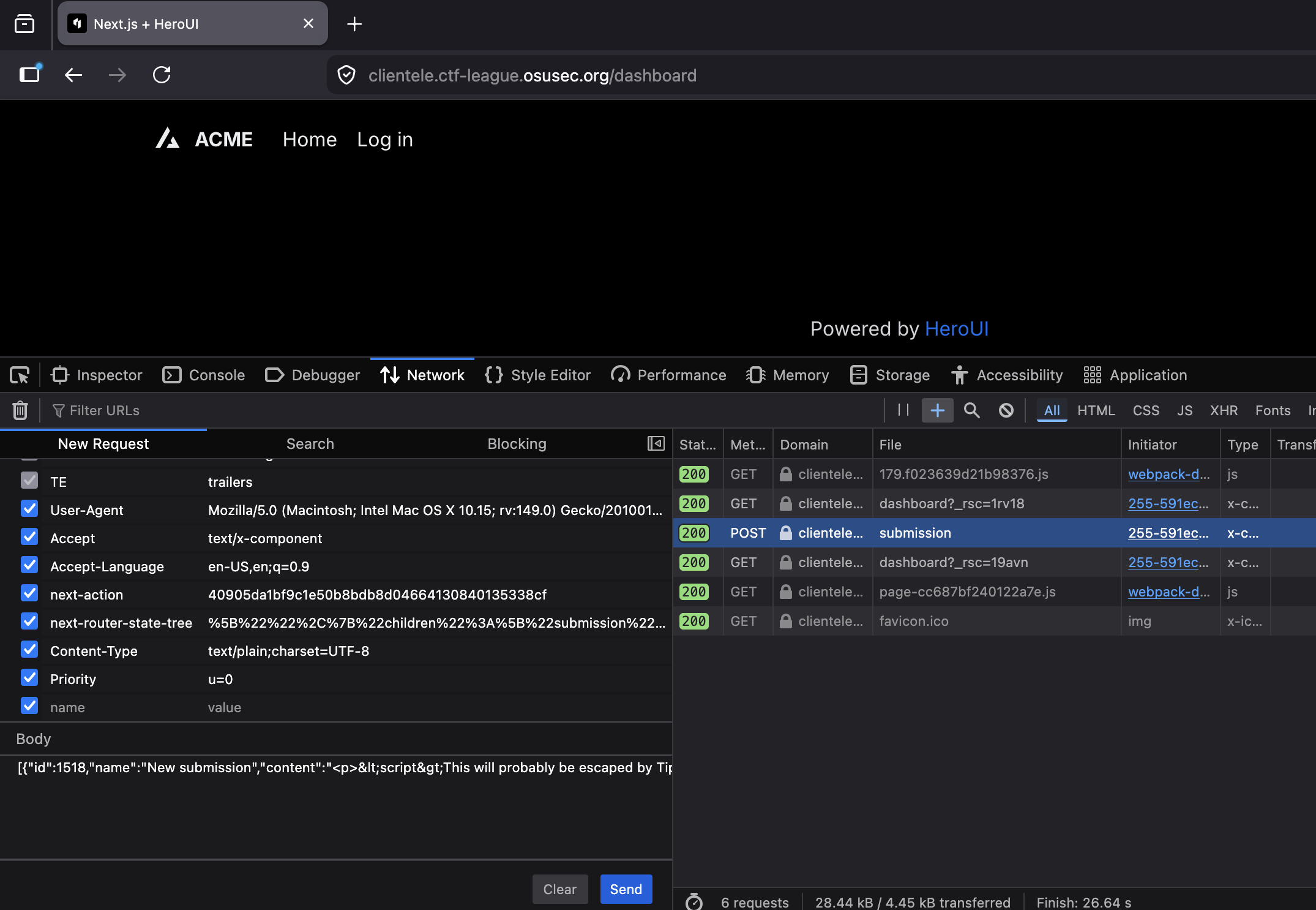 Request details in Firefox developer tools
